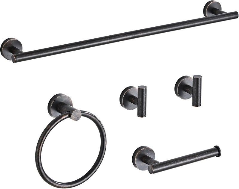 KUUBTH Oil Rubbed Bronze Bathroom Hardware Set 5 Piece with Towel Racks for Bathroom, SUS304 Stainless Steel Bath Towel Bar Set, 24 Inch Wall Mounted Accessories Kit - Image 1